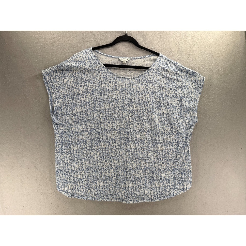 Orvis Top Womens XXL Blue White Linen Blend Abstract Resort Vacation Coastal